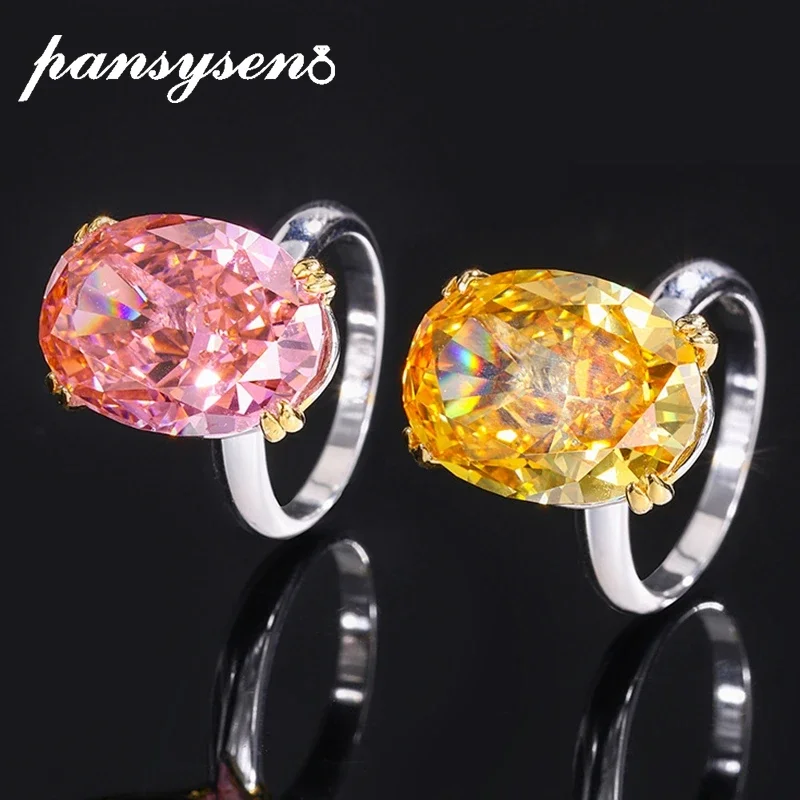 Pansysen 100% 925 Sterling Silver Ovale 13*18Mm Tritato Ice Cut Citrine Padparadscha Gemstone Wedding Fidanzamento Gioielli Anello