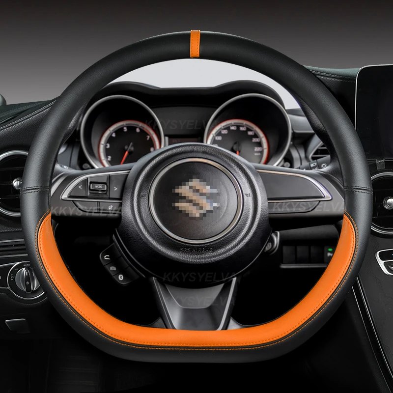 Microfiber Leather D Shape 38Cm Car Steering Wheel Cover For Suzuki Swift 2017 2018 2019 2020 2021 2022 Sport Auto Accessories