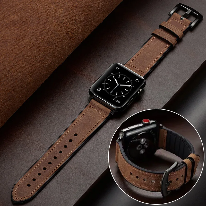 Il Nuovo Modello È Adatto Per Apple Watch 8Th Generation 7654 Se Cinturino In Pelle Con Toppa In Silicone Retro Mad Horse