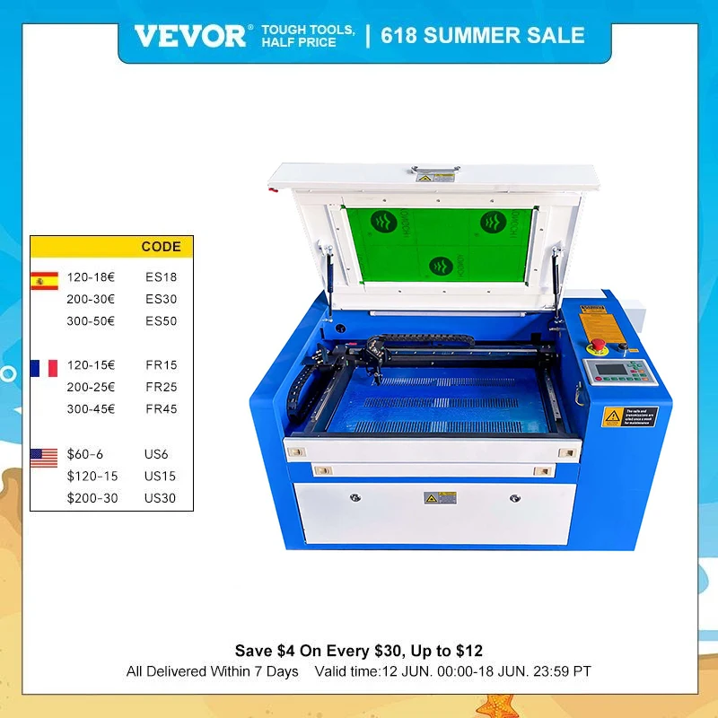 Vevor Vest Price Ruida Controller 50W Co2 Macchina Per Incisione Laser 300X500Mm Plastica Legno Compensato Acrilico Eu Spedizione Veloce