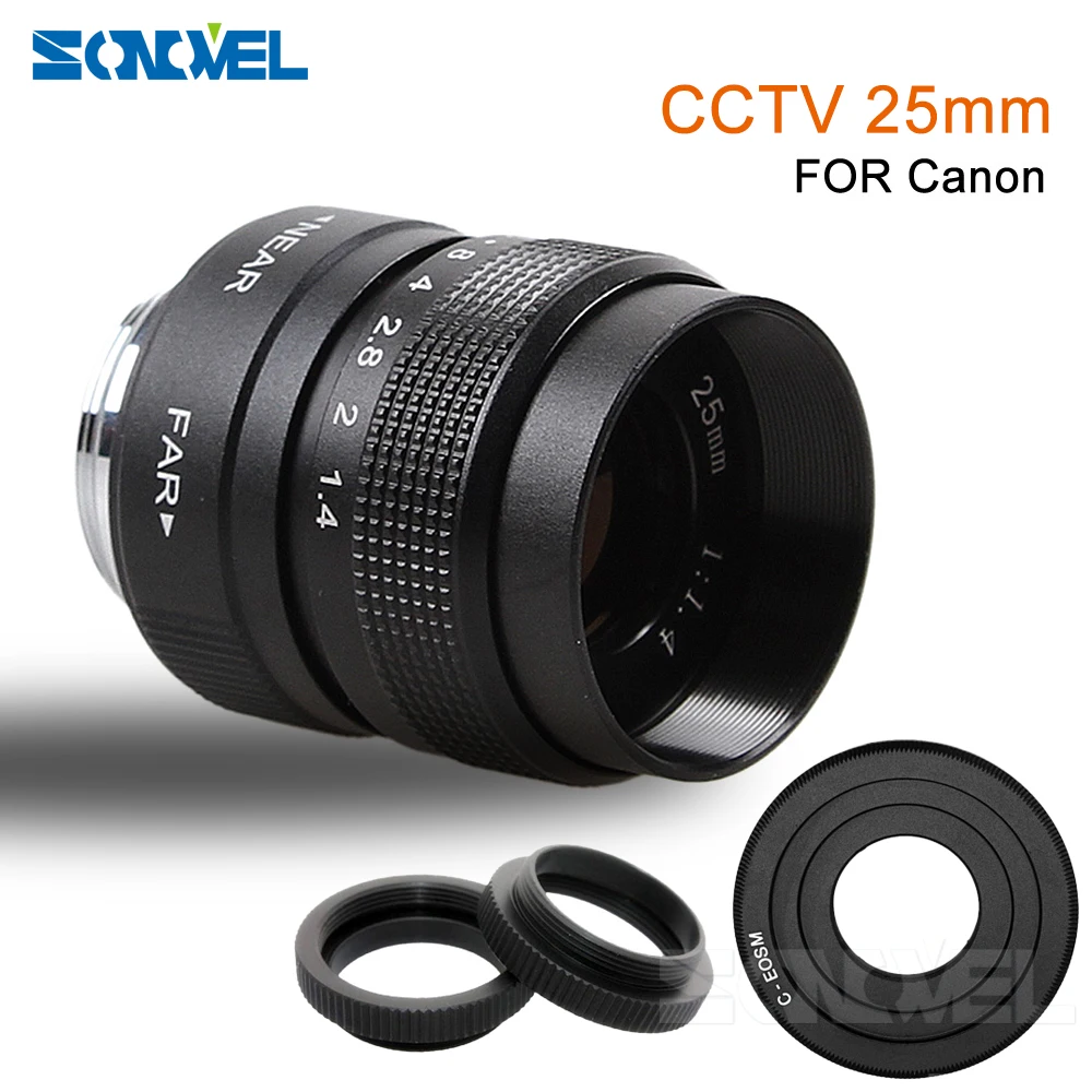 25Mm F1.4 Cctv Tv Movie Lens + C Mount Per Canon Eos M M2 M3 M5 M10 Mirrorless Camera C-Eos M