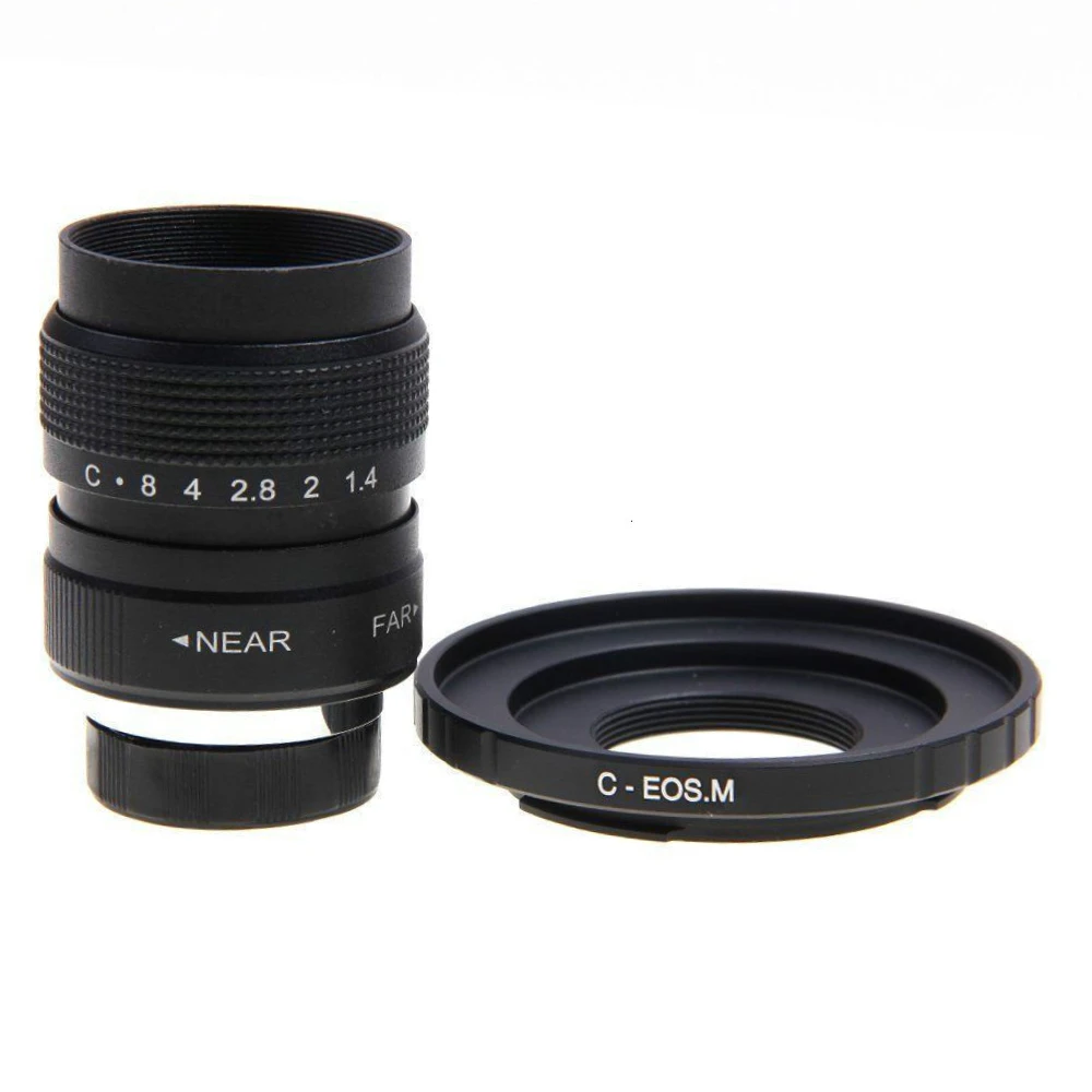 25Mm F1.4 Cctv Movie Lens + C Mount Per Canon Eos M M2 M3 M5 M6 M10 Mirrorless Camera 25F14-C-Eos.M