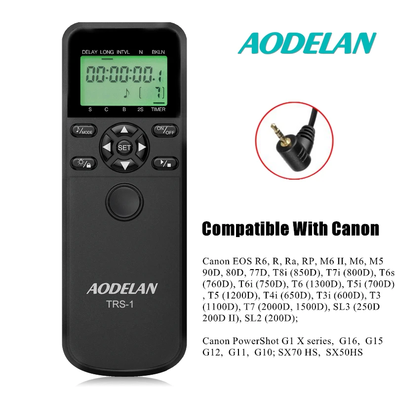 Aodelan Trs-C6 Lcd Time Shutter Release Telecomando Per Canon Eos R6 R M6 Ii M5 90D 250D 800D 600D 700D 500D 30D Rebel T4I