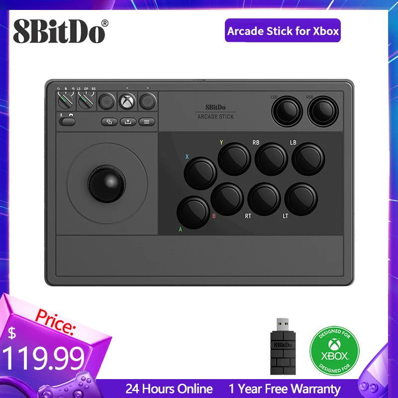 8Bitdo Arcade Stick Microsoft Con Licenza Ufficiale Per Xbox Series X/S Xbox One E Win10 Wireless 2.4G/Wired Usb-C Arcade Stick