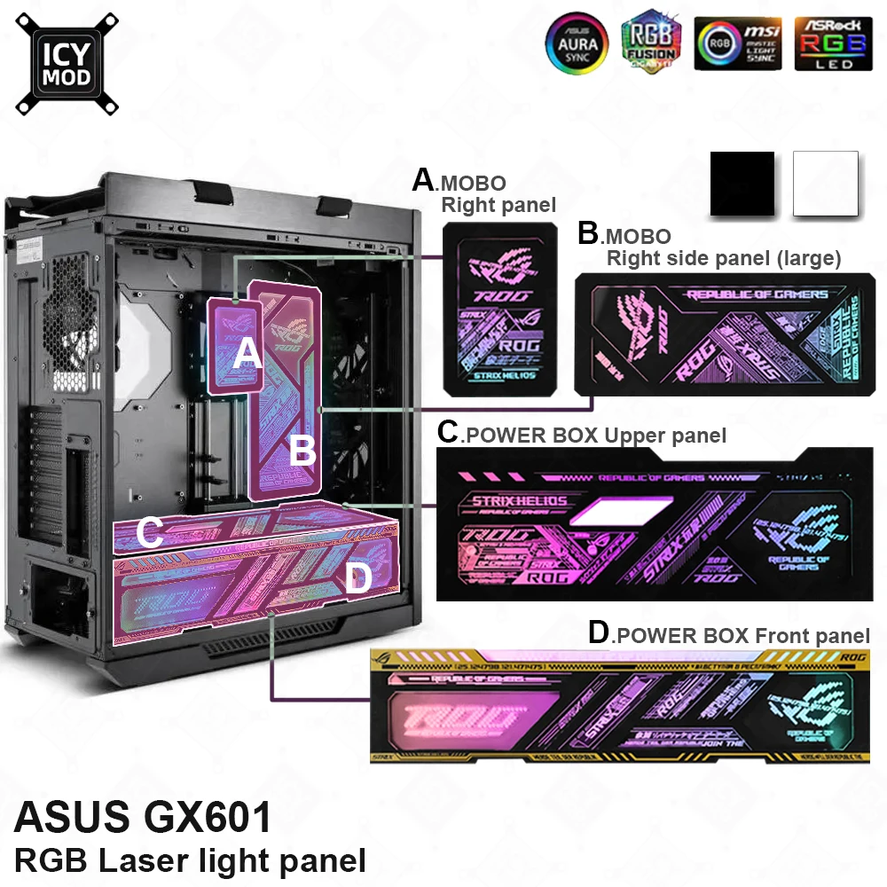 Asus Gx601 Case Panel Argb Piastra Di Illuminazione Incisa Al Laser Rog Strix Helios Refit Custom Pc Mod Gabinete Cover