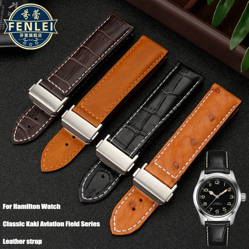 20Mm 22Mm Bracciale Cinturino In Pelle Di Struzzo Per Hamilton Jazz Khaki Aviation Series H32755851 Cinturino Per Orologio Bracciale Marrone Nero