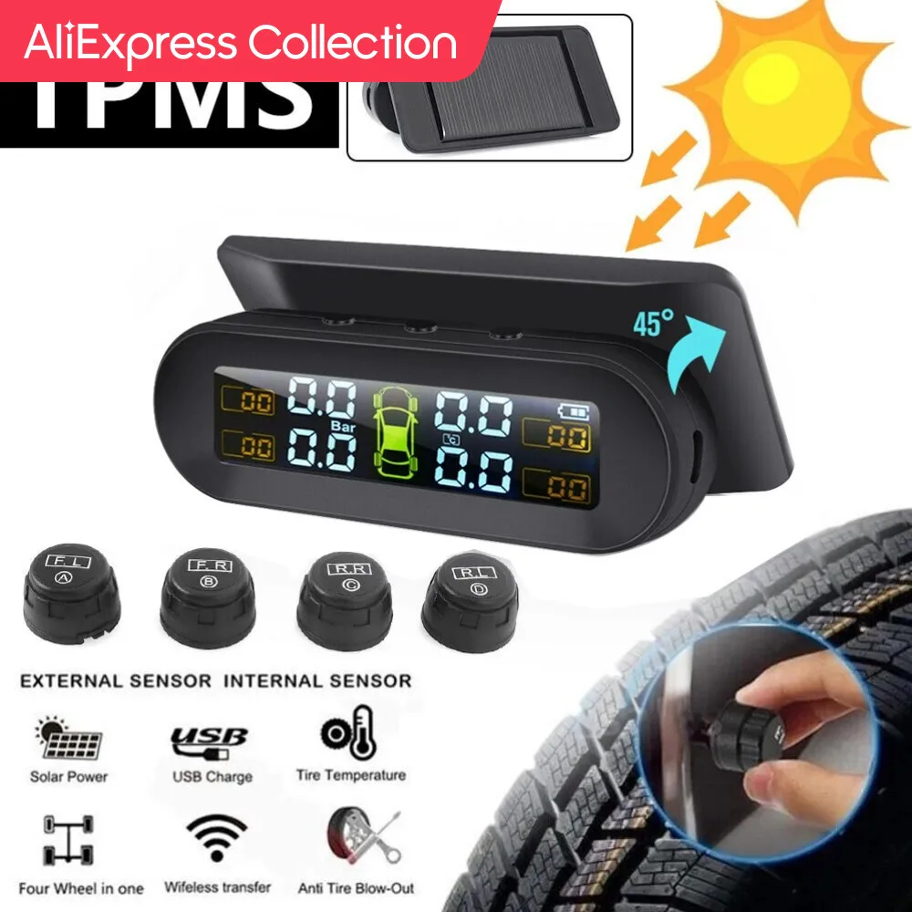 Collezione Aliexpress Tpms Solar Power Tpms Car Tire Pressure Alarm Monitor Sistema Di Sicurezza Automatica Pressione Dei Pneumatici 360 Avviso Di Tem