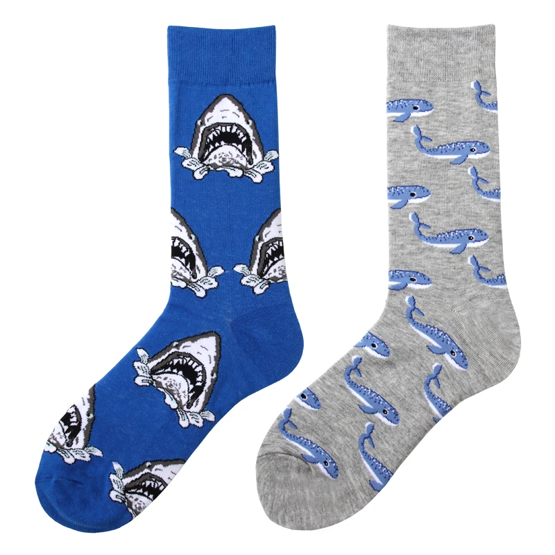 Surf Sea Ocean Wave Long Crew Cotton Great Gat Baby Shaq White Shark Sharks Socks Blue Grey Grey Cow Bull Whale Blow Marine Life