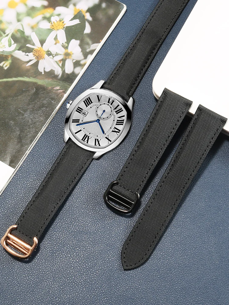 Cinturino Per Cinturino Cartier Watch Band Tank London Solo Key Tank Nylon Canvas Fibbia Pieghevole Cinturino Di Ricambio Per Orologio Cinturino Da Uo