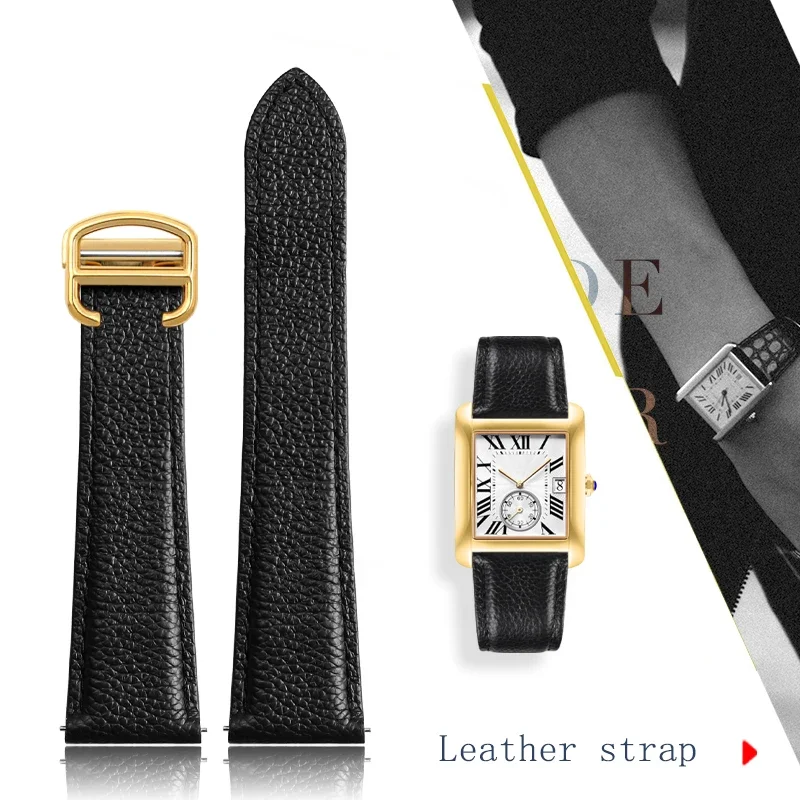 Sostituzione Cinturino In Vera Pelle Cartier Tank Solo Series Lichee Pattern Leather Men And Women Watch Chain 17 20 22 23 24 25Mm
