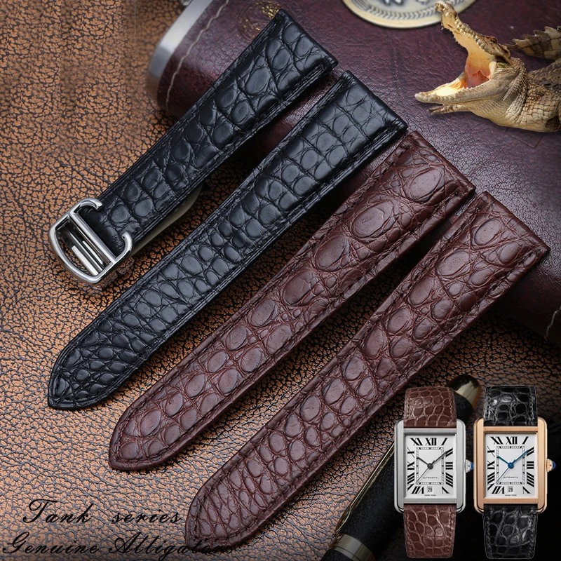 Per Cartier Tank Solo Cinturino Per Orologio In Pelle Di Coccodrillo London Calibo Bracciale In Pelle 16 18 22Mm 24Mm Bracciale In Vera Pelle Da Uomo