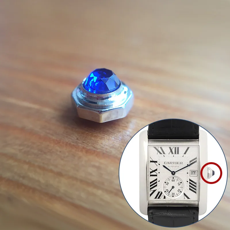 Blue Sapphire Crystal + Steel Watch Crown Per Cartier Tank Mc Small Seconds Man 34.3 X44Mm Automatic Machine Watch Parts Tools