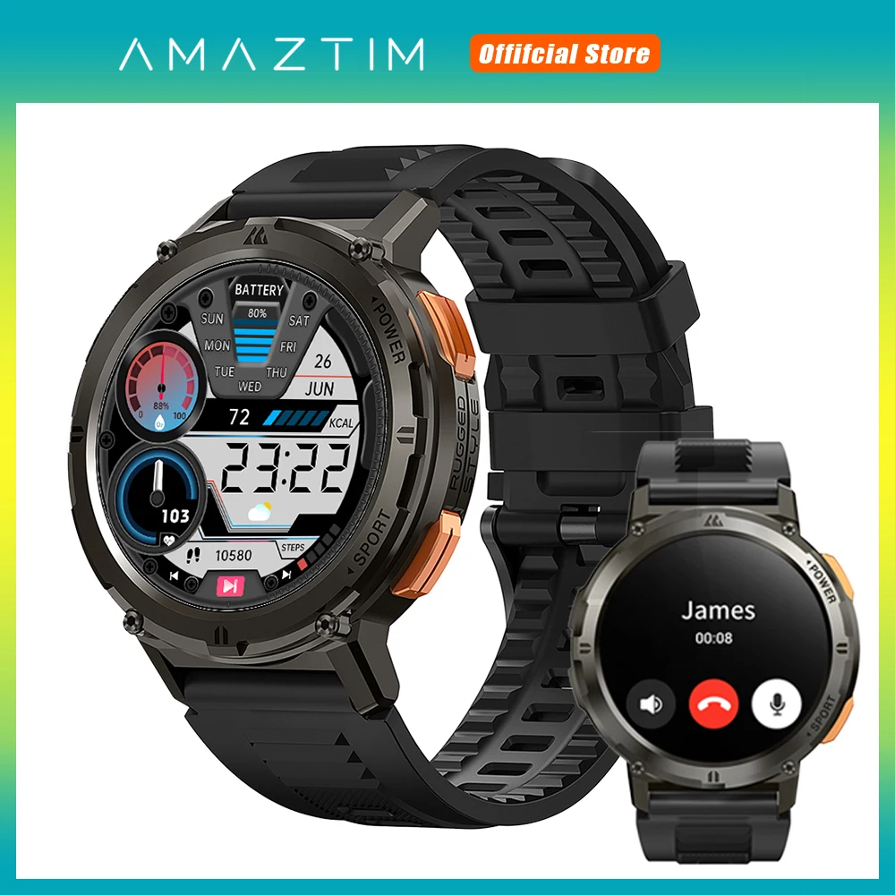 Originale Amaztim Tank T2 Military Smart Watches Men Amoled Bluetooth Ip69K Waterproof Ai Voice Assistant Donna Smartwatch Ultra
