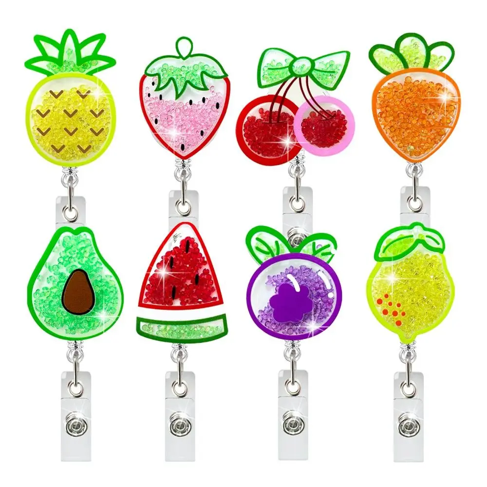 Porta Badge Retrattile Con Bobina Di Badge Quicksand Di Frutta Del Fumetto Con Porta Badge Porta Badge Con Clip A Coccodrillo Rotante 360
