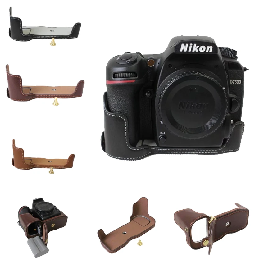 New Genuine Leather Camera Case Borsa Per Nikon D7500 Metà Corpo Camera Bag Copertura Inferiore Aperto Disegno Della Batteria