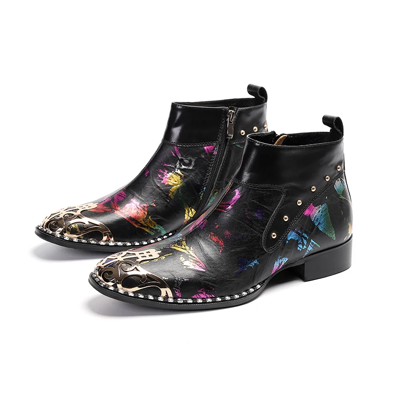 Moda Uomo Primavera Autunno Punta Quadrata Altezza Aumento Stivaletti Chelsea Western High Top Scarpa Casual Vera Pelle Martin Uomo