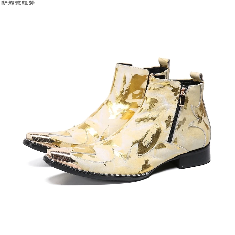 Inverno Botas Hombre Oro Rosso In Acciaio Del Metallo Della Punta Chelsea Botas Militares Della Chiusura Lampo Scarpe Da Uomo Genuino Stivali Da Cowbo