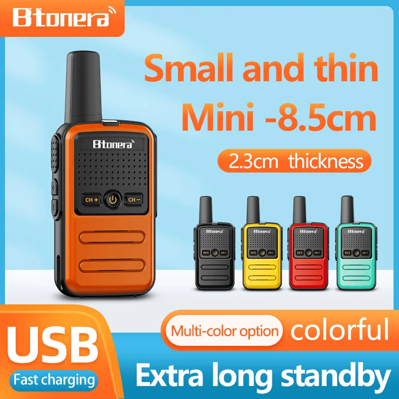 Btoera 2 Pcs Mini Walkie Talkie Pmr 446 Radio Portatile Bidirezionale Ht Ptt Walkie-Talkie 5W 16Ch Uhf 400-470Mhz Radio Portatile Per
