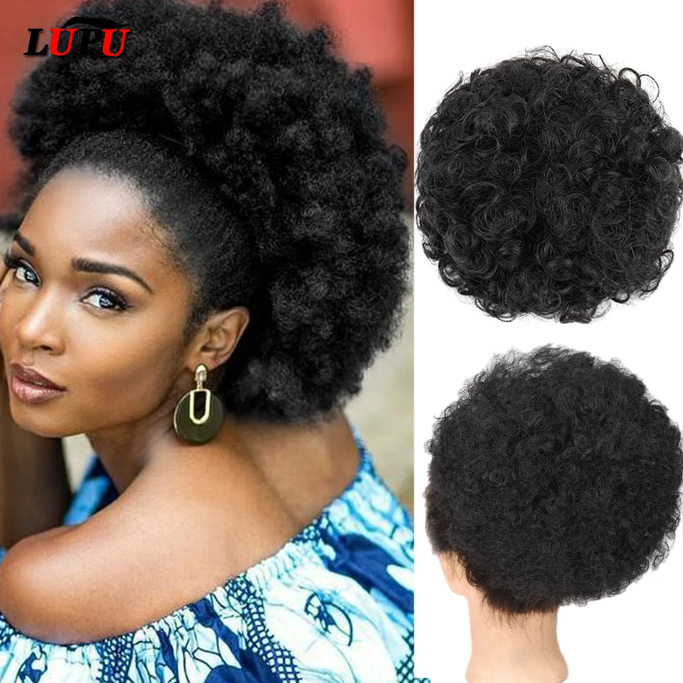 Lupu Sintetico Chignon Afro Puff Capelli Ricci Corti Panino Coulisse Coda Di Cavallo Estensione Dei Capelli Hairpieces Per Le Donne
