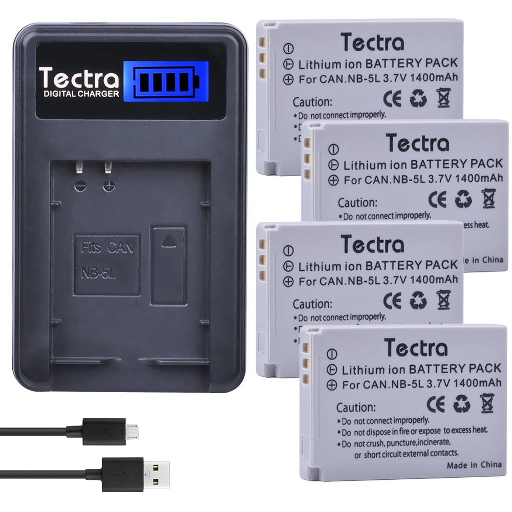 Tectra 4 Pz Nb-5L Nb5L Li-Ion Battery + Usb Caricatore Doppio Per Canon Powershot S100 Sx200 Sx210 Is Sx230 Hs Sd800 Sd890 Sd900