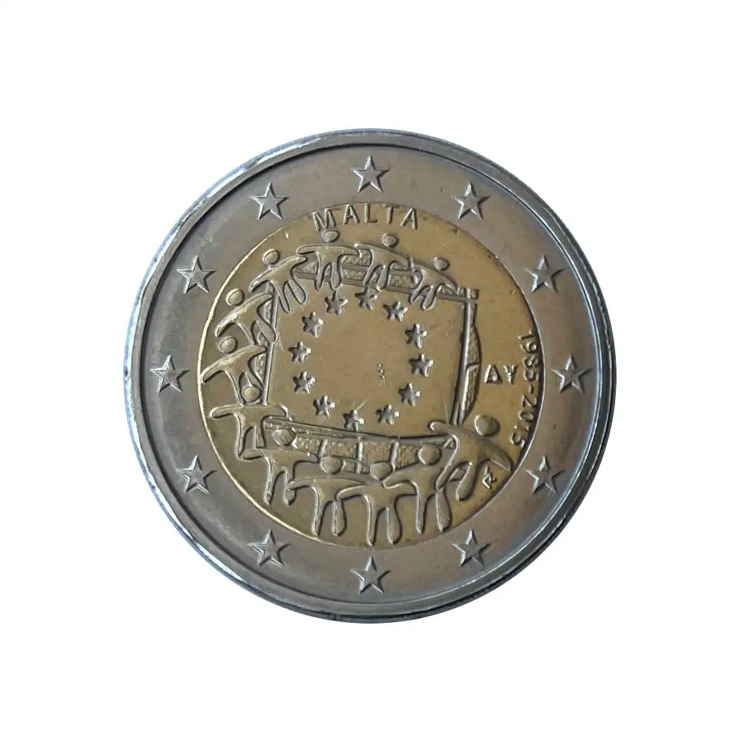 Moneta 2 Euro Malta Bandiera Ue Unione Europea Anno 2015 Unc Non Circolato