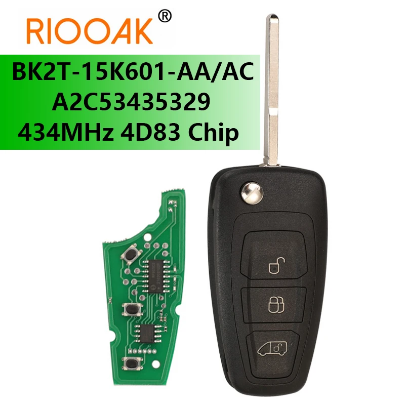 Bk2T-15K601-Aa/Ac 3 Pulsanti 434Mhz Ask 4 D83 Chip Muslimah Car Key Remote Flip Key Fob Aftermarket Per Ford Tourneo Transit