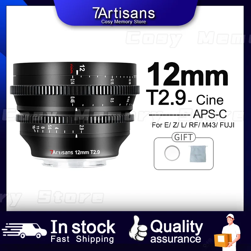 7 Artigiani 12Mm T2.9 Vision Aps-C Obiettivo Cinematografico Per Sony E Micro 4/3 Fujiffx Nikon Z Leica Sigma L Obiettivo Per Fotocamera Canon Rf
