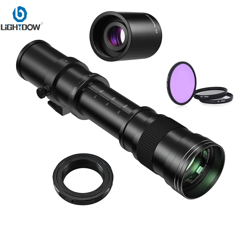 Lightdow 420-1600Mm F8.3-16 Teleobiettivo Manuale Telescopio 2X Teleconverter 3 In 1 Filtro Obiettivo Per Fotocamere Pentax Canon Nikon