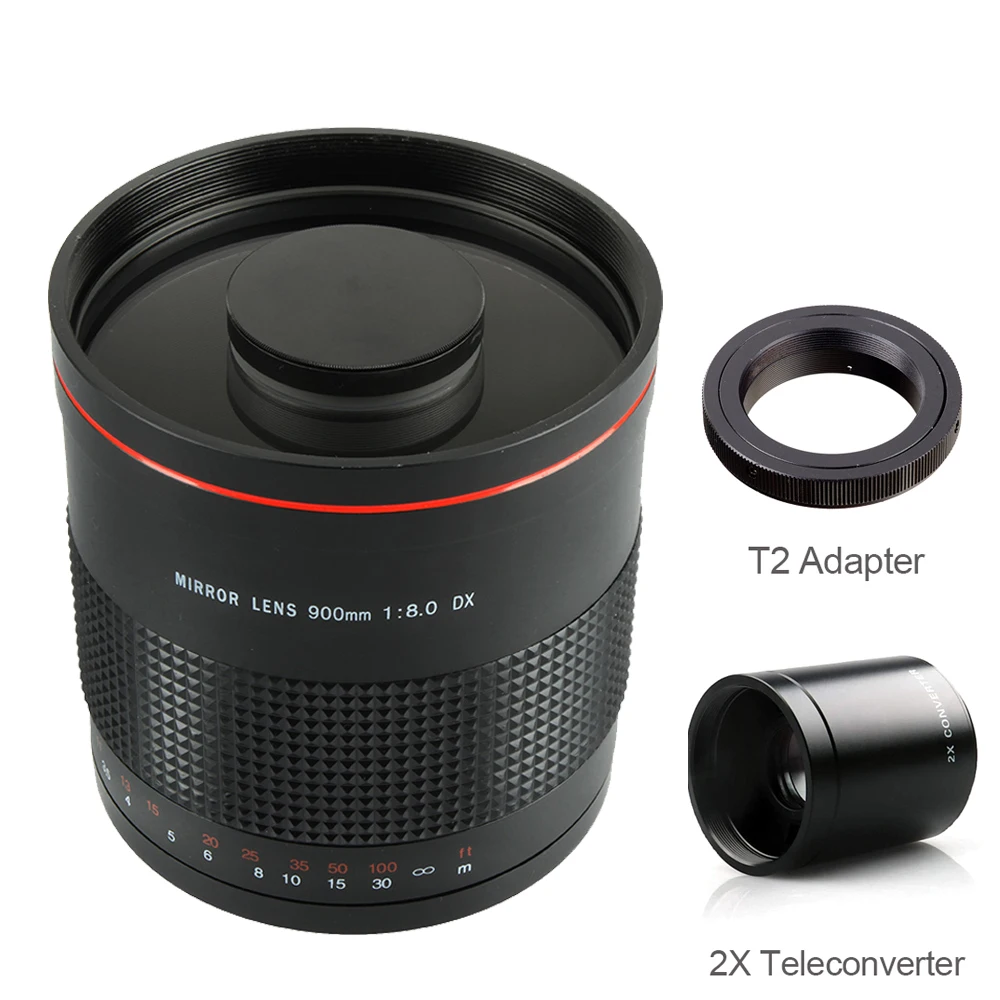 900 Millimetri F8.0 Teleobiettivo Della Macchina Fotografica Manuale Prime Lente A Specchio + 2X Teleconverter + T2 Adattatore Per Canon Nikon Pentax 