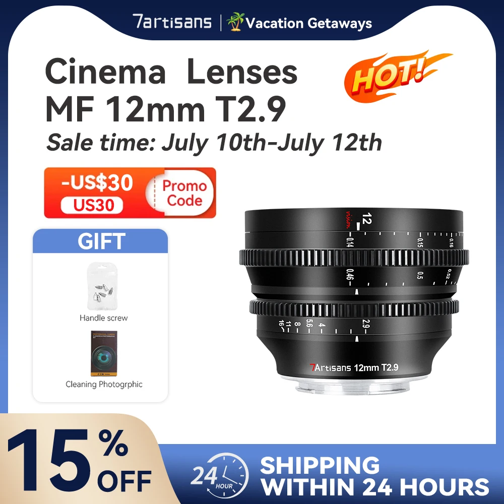 7 Artigiani 7 Artigiani 12Mm T2.9 Vision Aps-C Obiettivo Cinematografico Per Sony E Micro 4/3 Fujiffx Nikon Z Leica Sigma L Obiettivo Per Fotocamera C