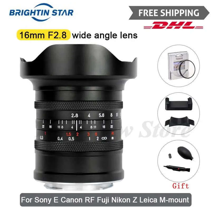 Brightin Star 16Mm F2.8 Obiettivo Grandangolare Full-Frame Messa A Fuoco Manuale Per Sony E Canon Rf Fuji Leica M Nikon Z Mount Mirrorless