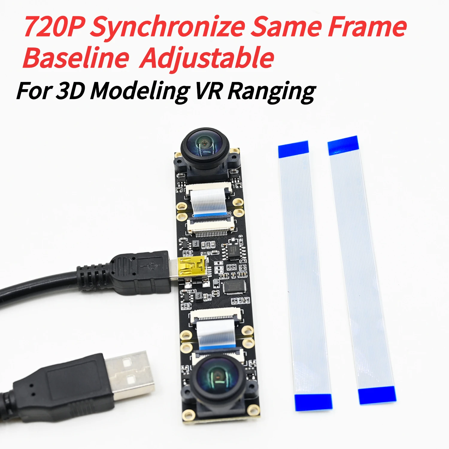 720P 3D Stereo Dual Lens Camera Module Sincronizzazione Stesso Telaio, Baseline Usb Regolabile Plug And Play Per La Modellazione Vr Range