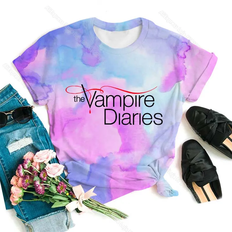 Estate The Vampire Diaries Magliette Per Ragazze 3D Magliette Colorate Da Donna Maglietta A Maniche Corte Da Donna Magliette Da Donna Magliette Unisex