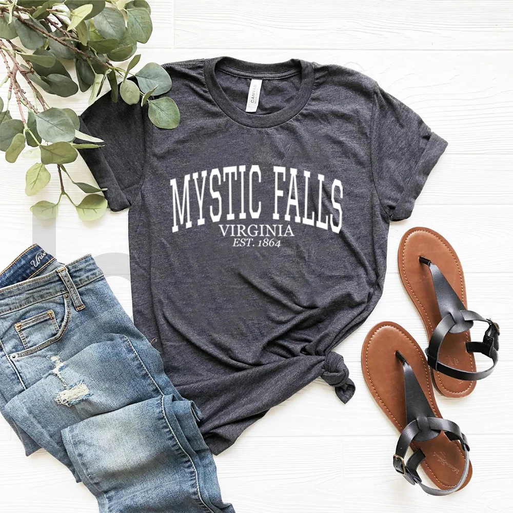 Vampire Diaries Tv Show T-Shirt Mystic Falls Virginia Est.1864 Camicia Salvatore Brothers Ryan E Damomo Tee Virginia Shirts