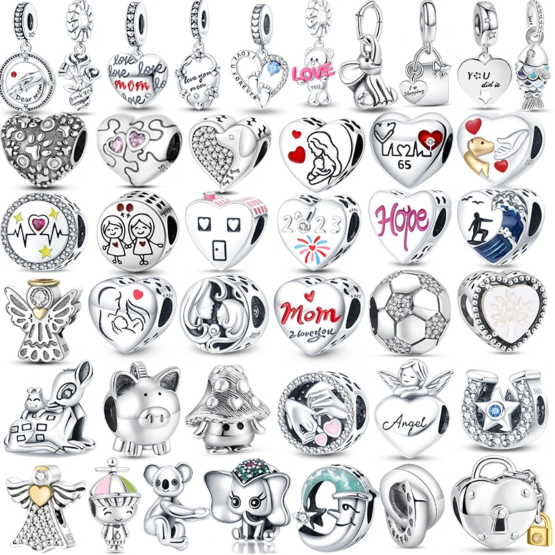 100% 925 Argento Charm Ciondola Koala Angel Lock Fungo Maiale Elefante Borsa Mamma Luna Perline Fit Originale Pandora Braccialetto Gioielli