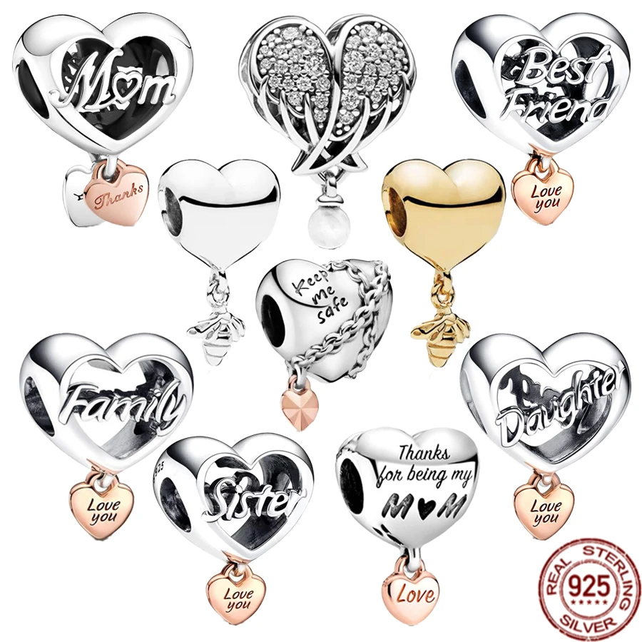 Hot925 Sterling Silver Love You Best Friend & Mom & Family Sister Heart Charm Bead Fit Original Pandora Bracciale Gioielli Di Moda