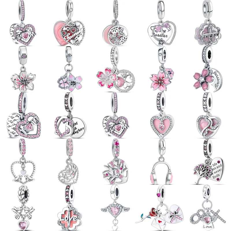 925 Argento Rosa Cuore Amore Mamma Angelo Farfalla Fiore Eterno Infinito Ciondolo Perline Fit Originale Pandora Fascino Braccialetto Gioielli