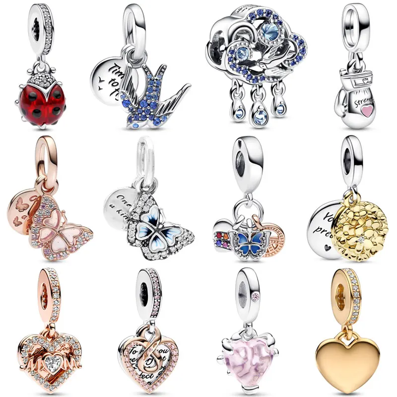 Sparkling Swallow Red Ladybird Infinity Mom Heart Butterfly Pendant Bead 925 Sterling Silver Charm Fit Fashion Bracciale Jewelry