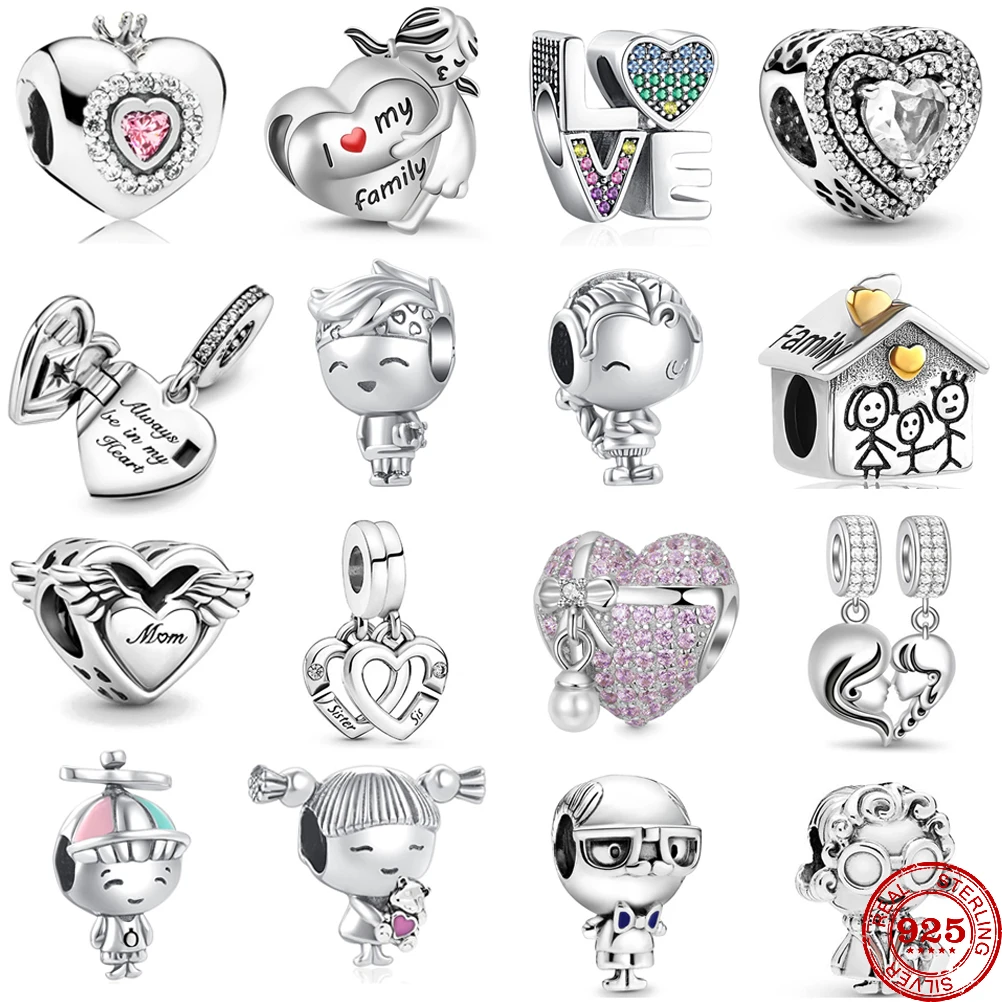 Europa 925 Sterling Silver Family Charm Fit Originale Pandora Bracciale Gioielli Ciondolo Boy Girl Sparkling Mom Bead Sisters Ciondola