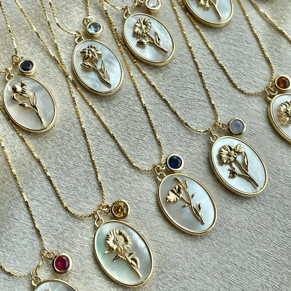 12 Birth Month Flower Birthstone Collana Per Le Donne Charm White Shell Collane Con Ciondolo Mamma Fidanzata Regalo Di Compleanno