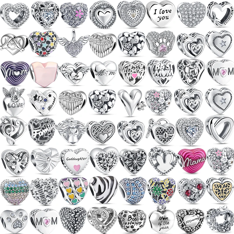 925 Sterling Silver Mom Family Styles Heart Series Love Mother Shiny Charm Beads Fit Original Pandora Bracciale Donna Gioielli Fai Da Te