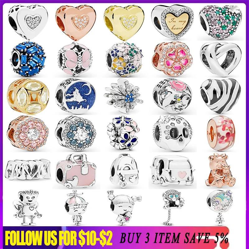 925 Sterling Silver Heart Butterfly Mom Bus Robot Girl Peach Blossom Beads Fit Original Pandora Charm Bracelet Women Diy Jewelry