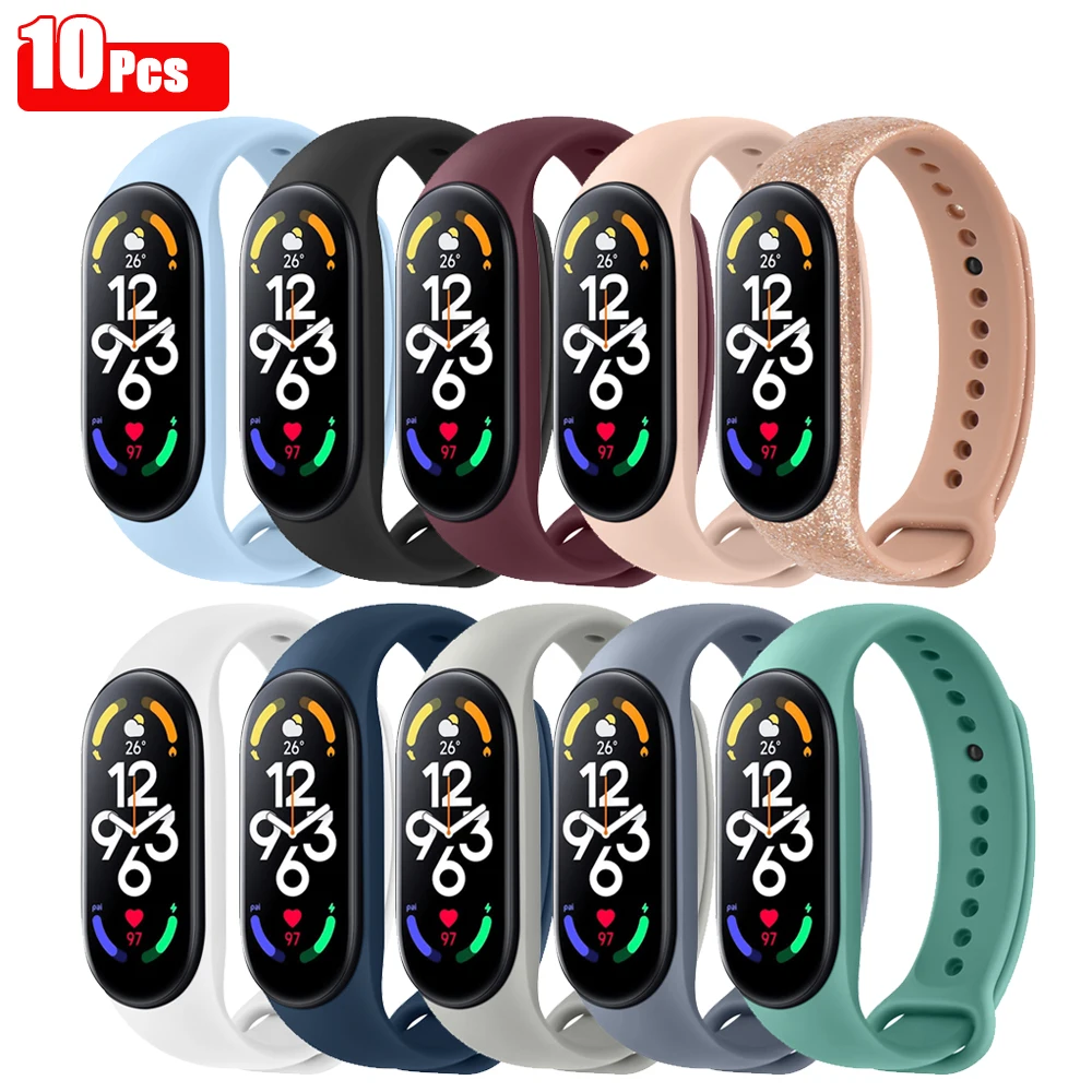 10Pcs/Lot Silicone Strap For Xiaomi Mi Band 7 Band Wristband Replacement Bracelet Wrist Straps For Xiaomi Mi Band7 Mi7 Watchband