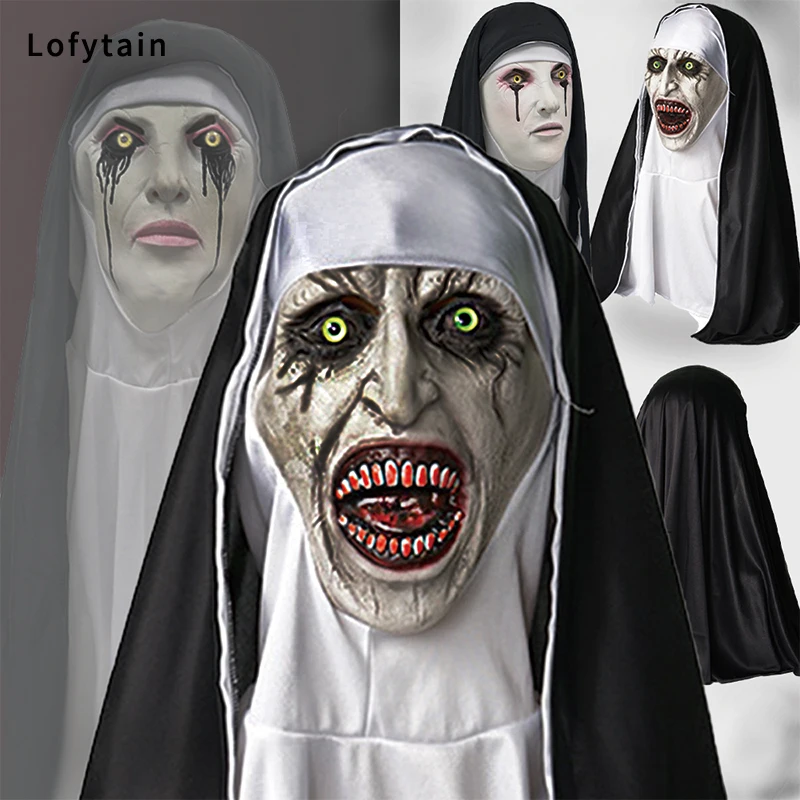 Halloween Horror Nun Latex Mask Sister Foulard Cosplay Spaventoso Ghost Face Copricapo Copricapo Festa Di Carnevale Costume Puntelli