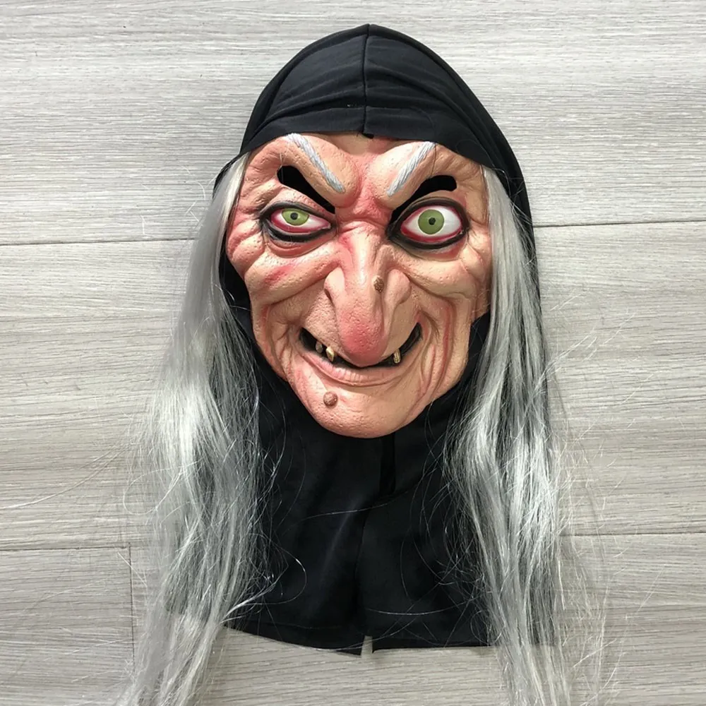 Halloween Witch Mask Cosplay Spaventoso Ghost Face Maga Old Nana Nonna Latex Helmet Dress Up Party Costume Puntelli