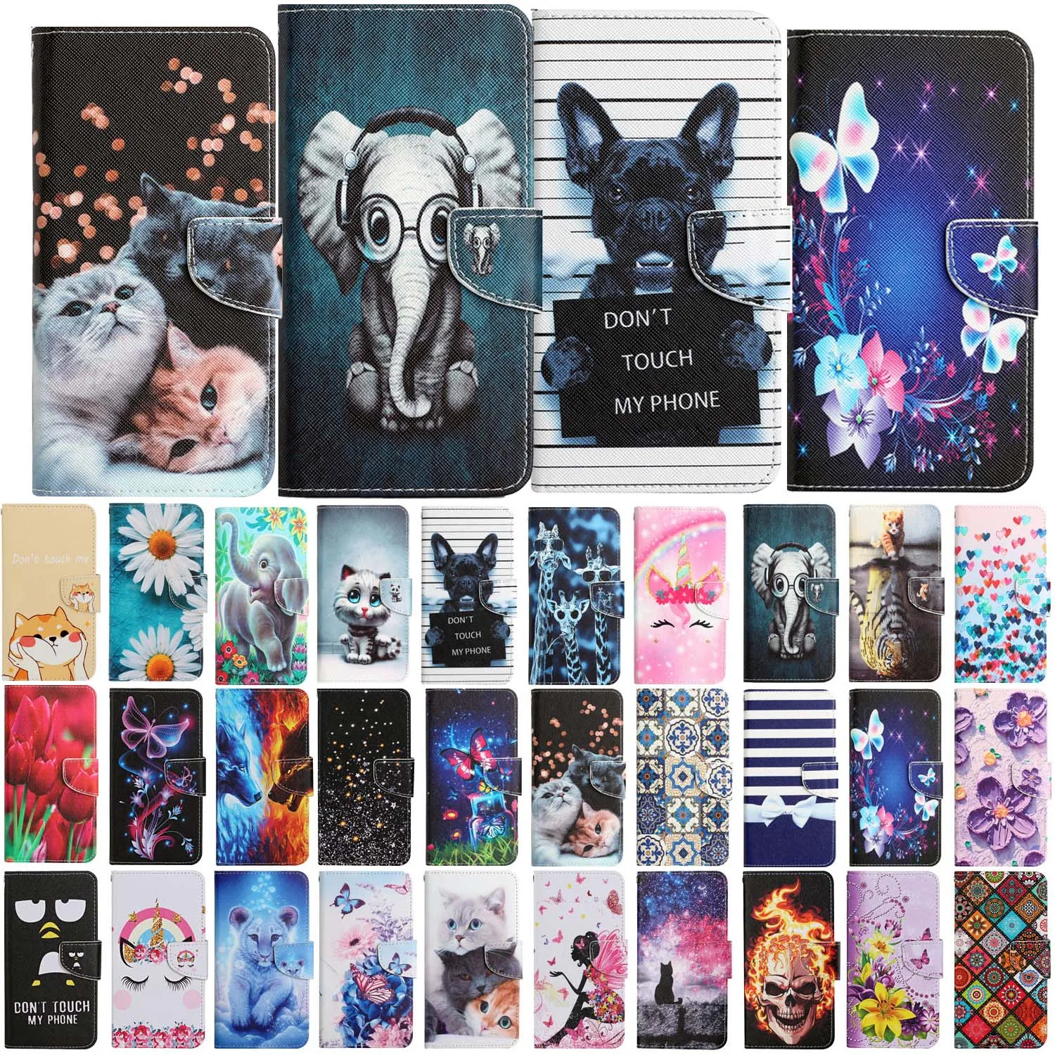 Custodia In Pelle Flip Phone Per Samsung Galaxy S20 Fe 2022 S21 Fe S21 Plus S22 Ultra Cat Butterfly Painted Wallet Card Holder Cover