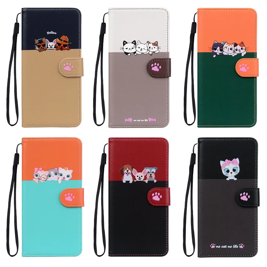 Cute Anime Cat Dog Cartoon Phone Case Per Samsung Galaxy S10 S20 S21 S22 S23 Fe Plus Ultra Flip Leather Card Holder Book Cover
