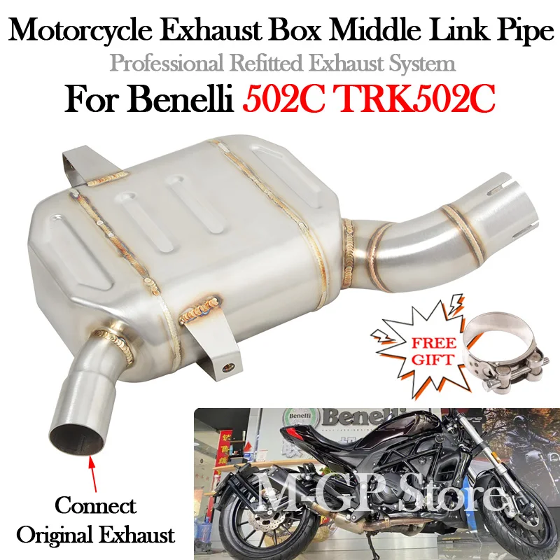 Slip On Per Benelli 502C Trk502C Trk Scarico Moto Modifica Mid Middle Box Link Pipe Escape Moto Connect Silenziatore Originale