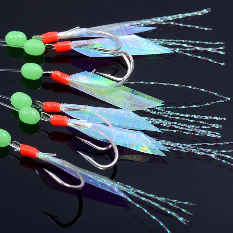 5 Pz Sgombro Spinato Gancio Bass Cod Esche Sea Fishing Rigs Affrontare Barca Amo Da Pesca Con Filo Piuma Roped Sea Fishinhook