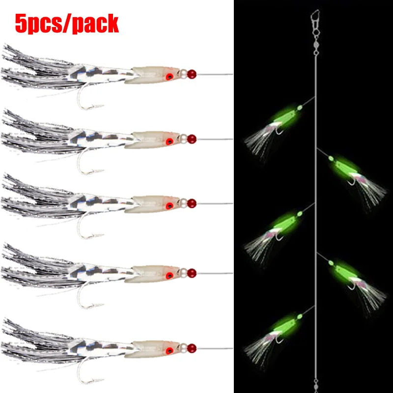 5 Pz Sgombro Spinato Gancio Bass Cod Esche Sea Fishing Rigs Affrontare Barca Amo Da Pesca Con Filo Piuma Roped Sea Fishinhook